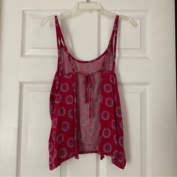 Floral Strappy Back Tie Halter Spaghetti Strap Tank Top Pink Red - Picture 4 of 4